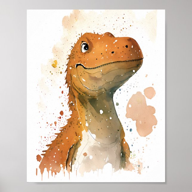 Poster Ilustração em aquarela de dinossauro (Frente)