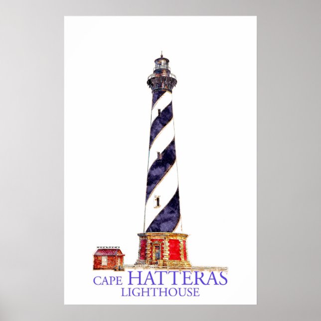 Poster Ilustração em Aquarela Farol Cape Hatteras (Frente)