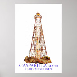 Poster Ilustração em Aquarela Farol da Ilha Gasparilla