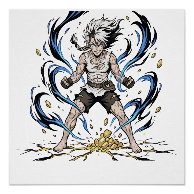Póster Ilustração Épica de Poder de Guerreiro de Mangá De (Frente)