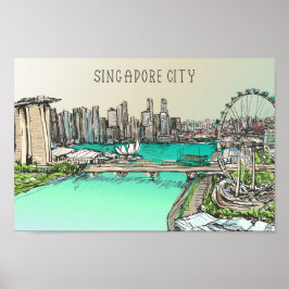 Poster Ilustração Famosa do Local da Cidade de Singapura