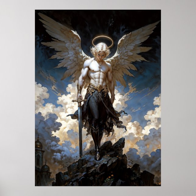 Poster Ilustração Fantástica do Arcanjo Miguel (Frente)