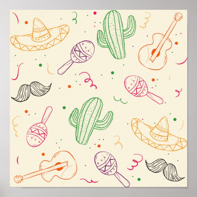 Poster Ilustração Feita À Mão Do Dia Cinco De Mayo (Frente)