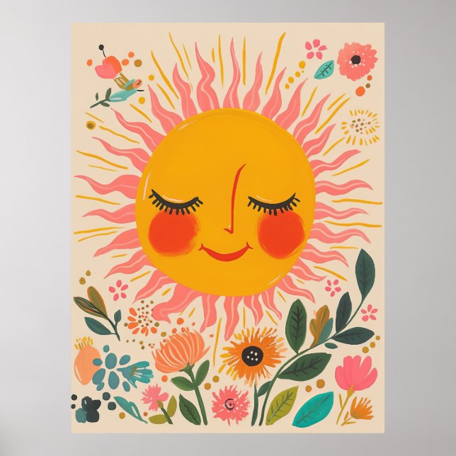 Poster Ilustração Floral Boho Dia Ensolarado Fofo (Frente)