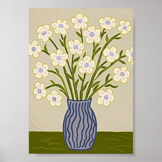 Poster Ilustração Floral Branca de Arte Popular Caprichos