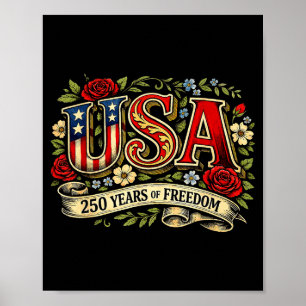Poster Ilustração Floral da Liberdade de 250 Anos dos EUA