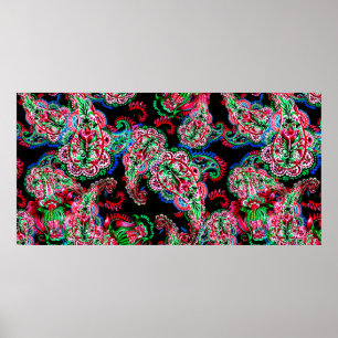 Poster Ilustração floral de paisley de coloração aquo