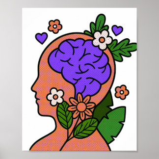 Poster Ilustração Floral do Cérebro Mente Botânica