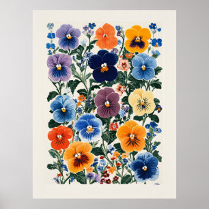 Poster Ilustração Floral Vibrante Pansy