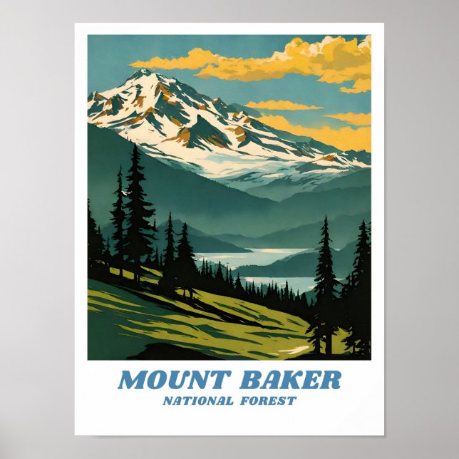 Poster Ilustração Floresta Nacional Monte Baker - Retro A (Frente)