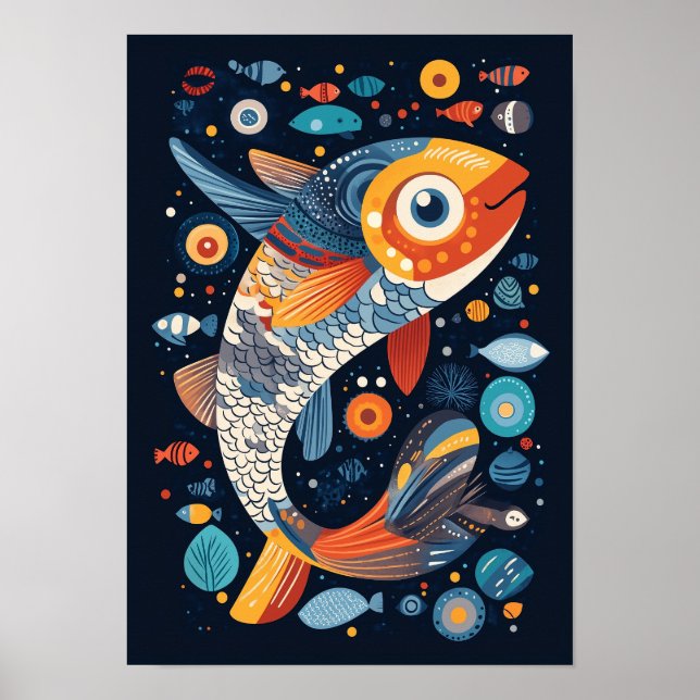 Poster Ilustração Geométrica de Peixes (Frente)