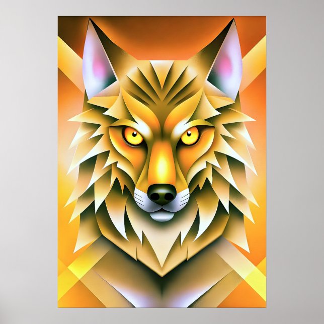 Poster Ilustração Geométrica do Lobo em Cores Vibrantes (Frente)