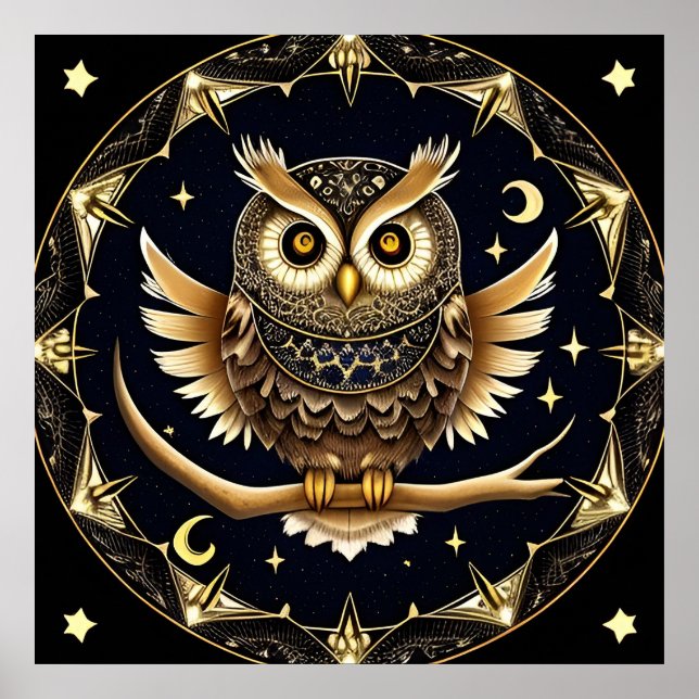 Poster Ilustração Intricada de Coruja Noturna (Frente)