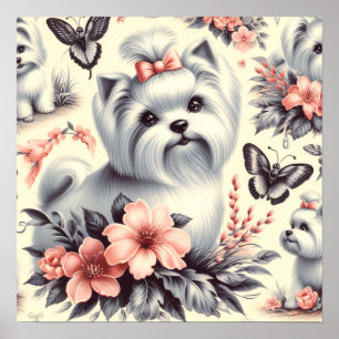 Poster Ilustração Maltesa Vintage Cute