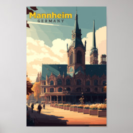 Poster Ilustração Mannheim Germany Viagem Art Vintage