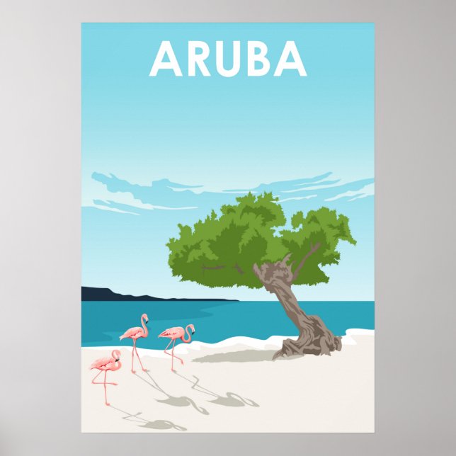 Poster Ilustração Mínima de Viagem de Aruba Vintage (Frente)
