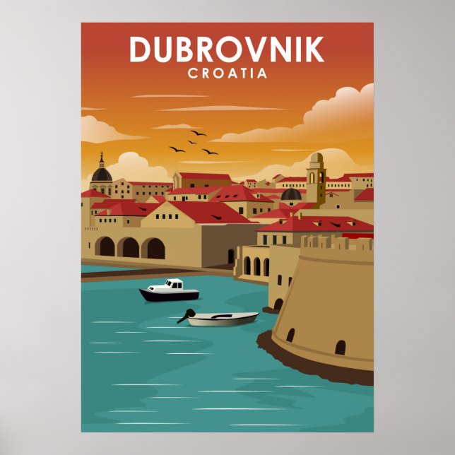 Poster Ilustração Mínima do Viagem Dubrovnik na Croácia (Frente)