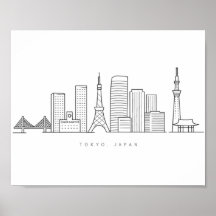 Ilustração Minimalista da Silhueta de Tóquio