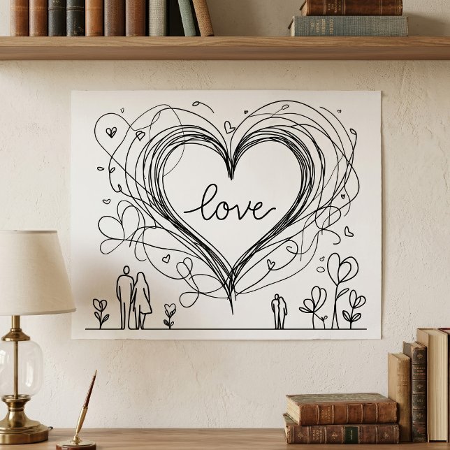 Poster Ilustração Minimalista de Coração de Amor Desenhad (Hand-Drawn Love Heart Minimalist Illustration. Poster)