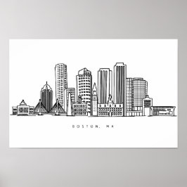 Poster Ilustração Minimalista do Skyline da Cidade de Bos