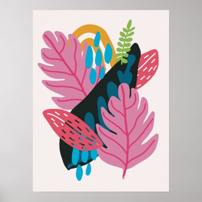 Poster Ilustração moderna bonita folhas cor-de-rosa natur (Frente)