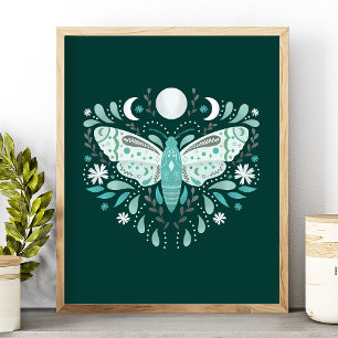 Poster Ilustração Moderna de Mariposa Abstrata em Azul Tu