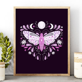 Poster Ilustração Moderna de Mariposa Abstrata Roxa e Bra