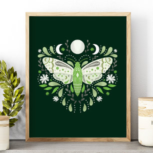 Poster Ilustração Moderna de Mariposa Abstrata Verde e Br