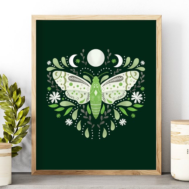 Poster Ilustração Moderna de Mariposa Abstrata Verde e Br (Criador carregado)