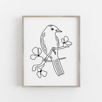 Poster Ilustração Moderna de Pássaro com Desenho à Mão e