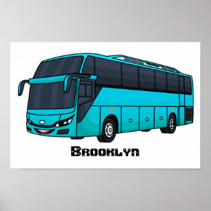 Poster Ilustração moderna do desenho animado do ônibus de