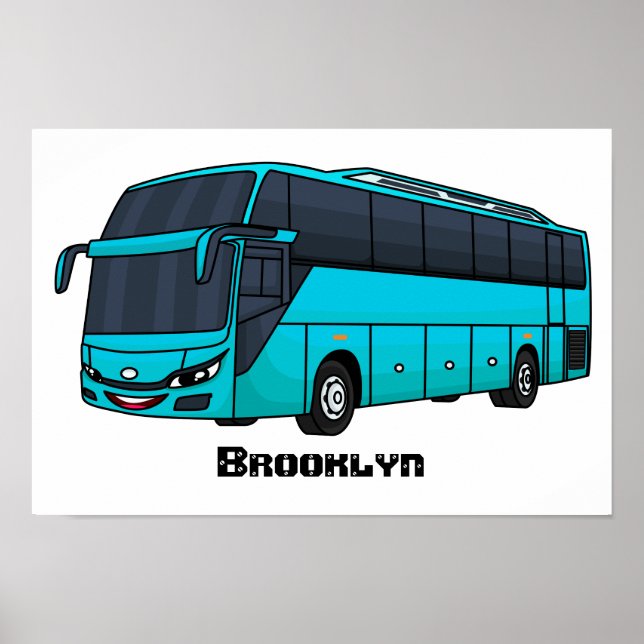 Poster Ilustração moderna do desenho animado do ônibus de (Frente)