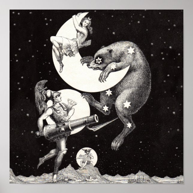 Poster Ilustração Noturna do Deus do Universo da Lua Cele (Frente)