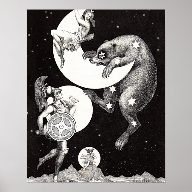 Poster Ilustração Noturna do Deus do Universo da Lua Cele (Frente)