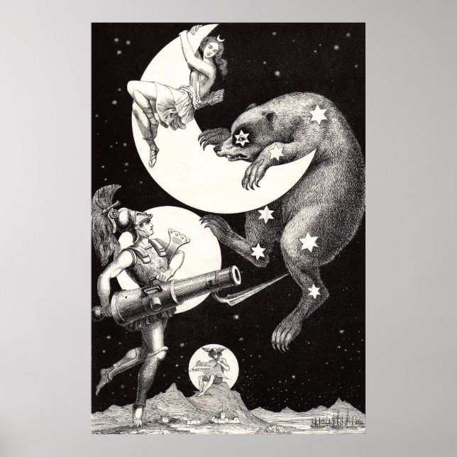 Poster Ilustração Noturna do Deus do Universo da Lua Cele (Frente)