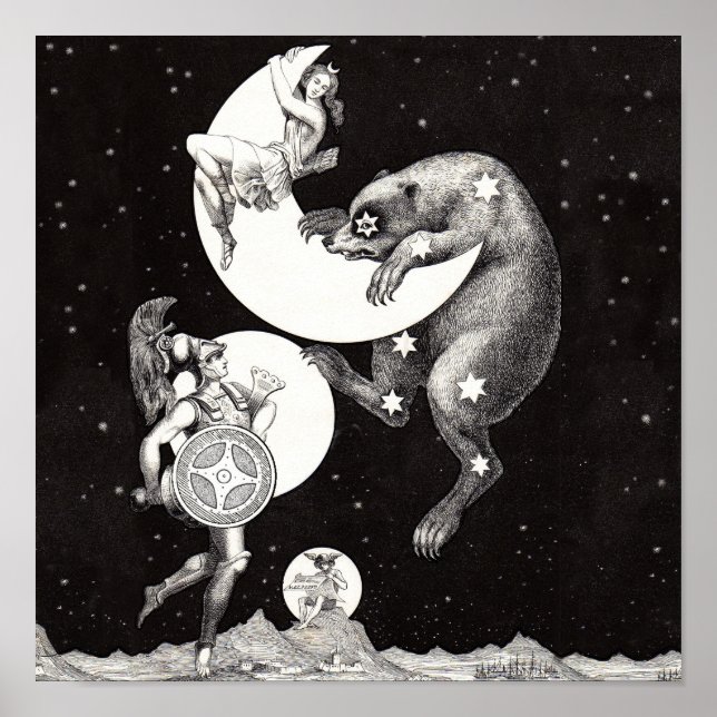 Poster Ilustração Noturna do Deus do Universo da Lua Cele (Frente)