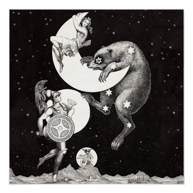 Póster Ilustração Noturna do Deus do Universo da Lua Cele (Frente)