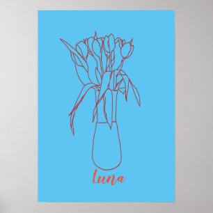 Poster Ilustração Original Da Linha Tulip Moderna Para El