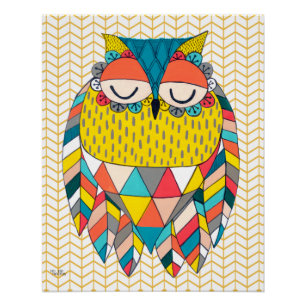 Póster Ilustração Ousada com Padrão Tribal de Coruja Aste
