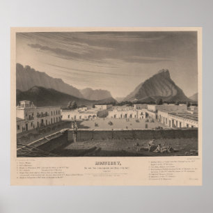 Poster Ilustração pictórico de Monterrey México do