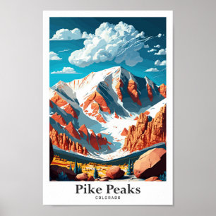 Poster Ilustração Pike Peaks Colorado Viagem Vintage