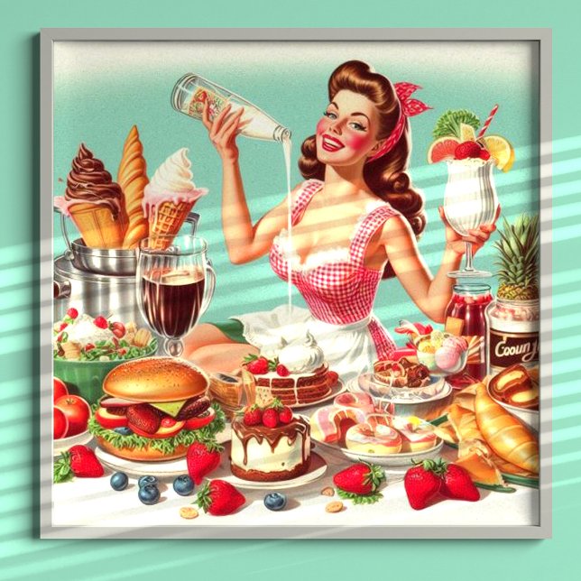 Poster Ilustração Pin-Up da Comida Vintage (Criador carregado)
