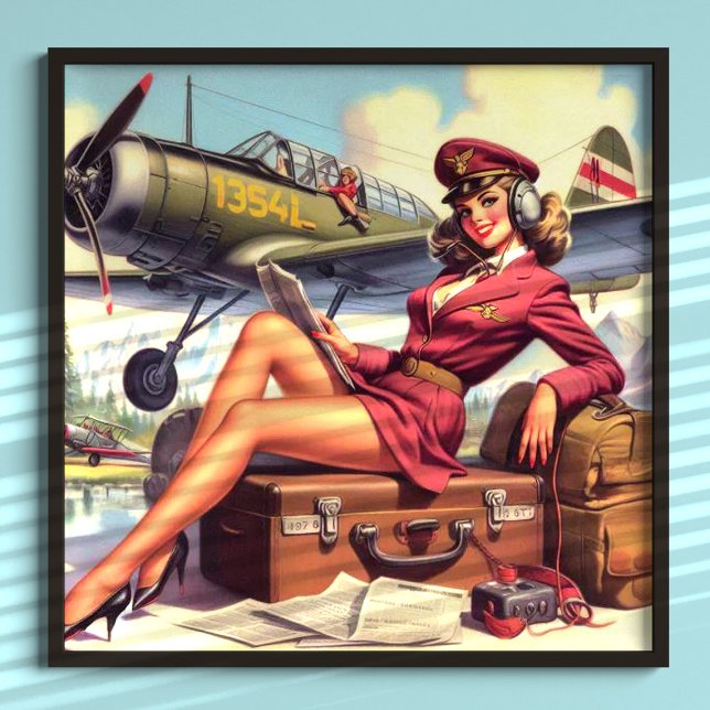 Poster Ilustração Pin-Up do Avião Vintage (Criador carregado)