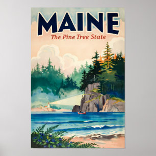 Poster Ilustração Pintura da Casa de Luz do Maine Viagem 