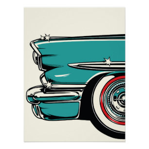 Póster Ilustração Pop Art de Carro Esportivo Azul Turques