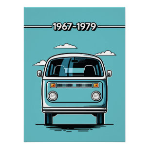 Póster Ilustração Pop Art de Frente de Van Clássica em Az