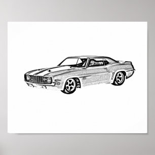 Poster Ilustração Preta e Branca de Camaro Z28