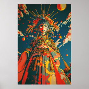 Poster Ilustração Psicodélica De Alto Contraste Vibrante