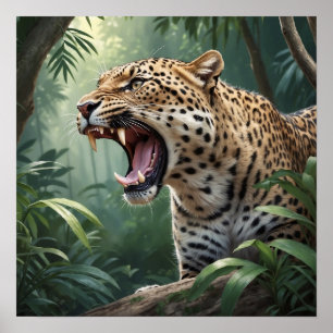 Poster Ilustração Realista da Vida Selvagem de Leopardo R