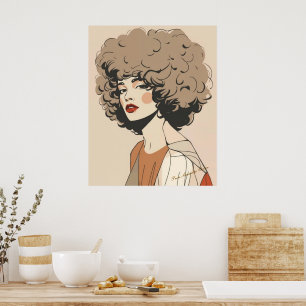 Poster Ilustração Retro Boho Mulher Arte Minimalista na P